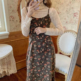 Sexy langes Kleid mit Spaghettiträgern und Blumenmuster